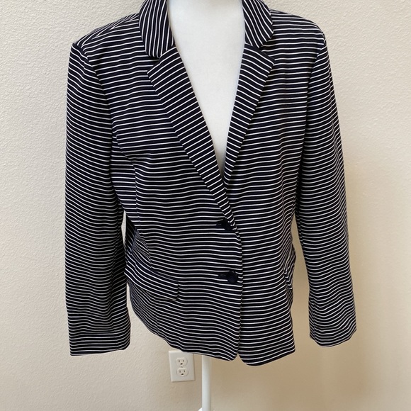 Liz Claiborne Knit Blazer Sixe XL Navy White Striped - Picture 6 of 9
